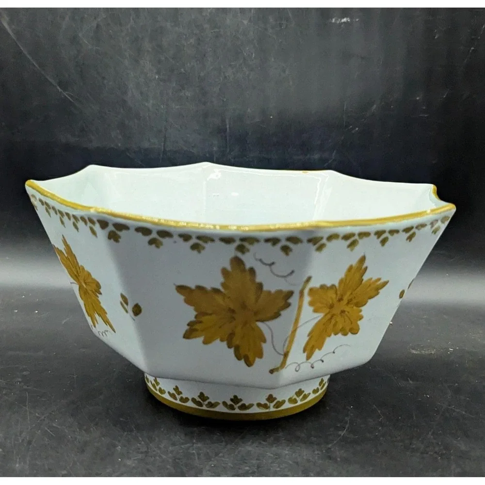 Vintage Italian Faience Pottery Octagon Shaped Salad Pasta Bowl 9'
